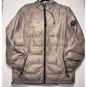 Pelle P‎ Hooded Puffer Jacket Men's M Beige Full Zip Lightweight 21157